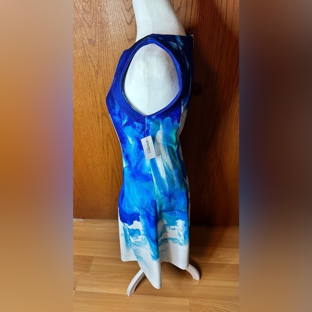 CB Established 1962 Aqua Blue Watercolor Fit And Flare Zip Up Dress Size 8 - Picture 4 of 16